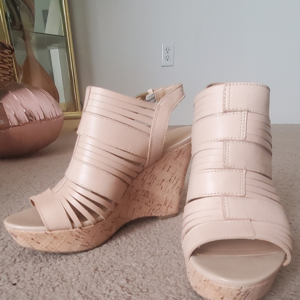 Nude platform wedge sandals